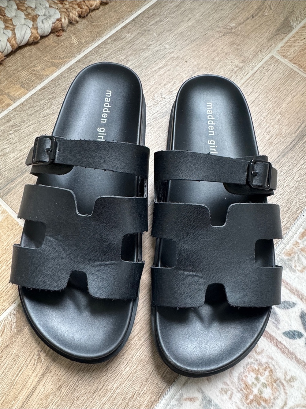 Madden Girl Black Slide Sandals- size 8